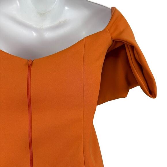 Asos Design Womens Orange Ruched Off The Shoulder Puff Sleeve Sheath Dress sz 10 - Picture 12 of 16